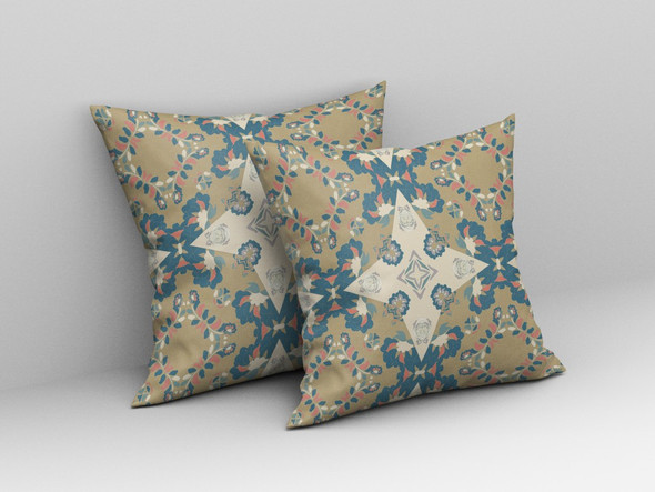 26" Brown Blue Star Indoor Outdoor Zip Throw Pillow