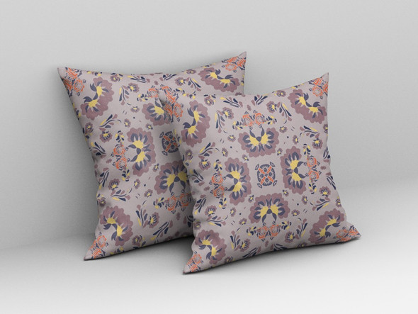 18" Pale Purple Floral Indoor Outdoor Zip Throw Pillow