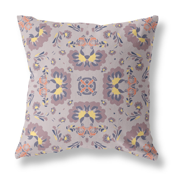 20" Pale Purple Floral Indoor Outdoor Zip Throw Pillow