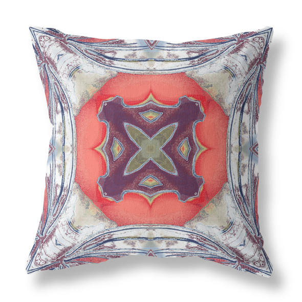 18 Gray Peach Geo Tribal Indoor Outdoor Throw Pillow