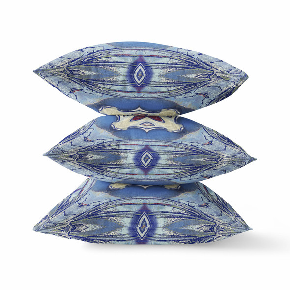 26 Blue Cream Geo Tribal Indoor Outdoor Throw Pillow