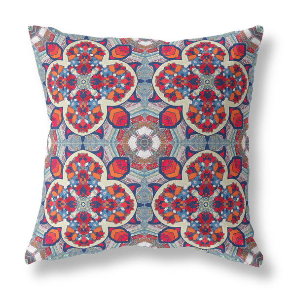 28" Red Blue Cloverleaf Indoor Outdoor Throw Pillow