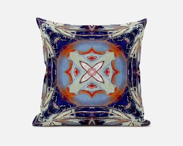 16 Indigo Orange Geo Tribal Suede Throw Pillow