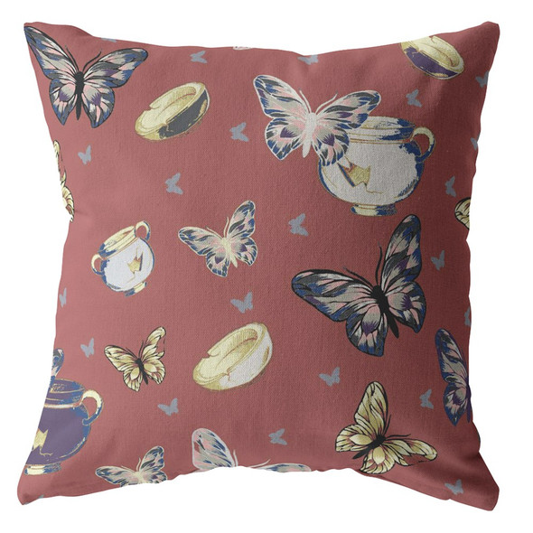 20" Copper Rose Butterflies Indoor Outdoor Throw Pillow