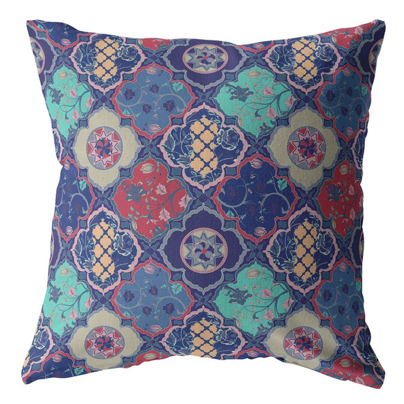 16 Navy Red Trellis Indoor Outdoor Throw Pillow