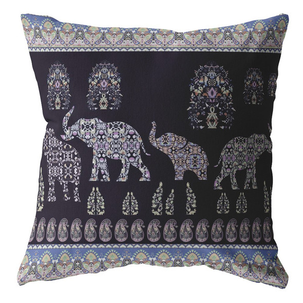 16 Purple Ornate Elephant Indoor Outdoor Throw Pillow