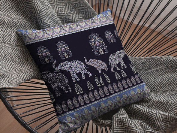 26 Purple Ornate Elephant Indoor Outdoor Throw Pillow