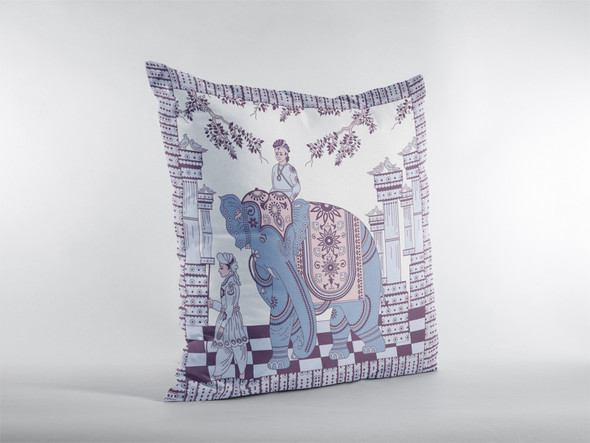 18 Blue Purple Ornate Elephant Indoor Outdoor Throw Pillow