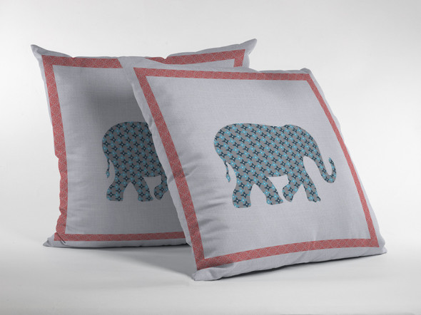 16 Blue Pink Elephant Indoor Outdoor Throw Pillow