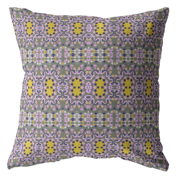 16 Purple Yellow Geofloral Indoor Outdoor Zippered Throw Pillow