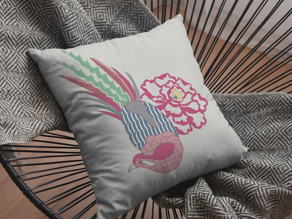 18 Pink White Peacock Indoor Outdoor Zippered Throw Pillow