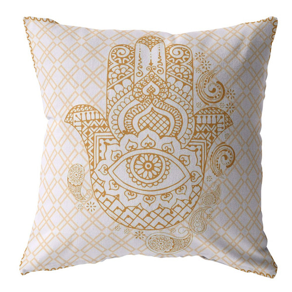 20 Gold White Hamsa Indoor Outdoor Zippered Throw Pillow