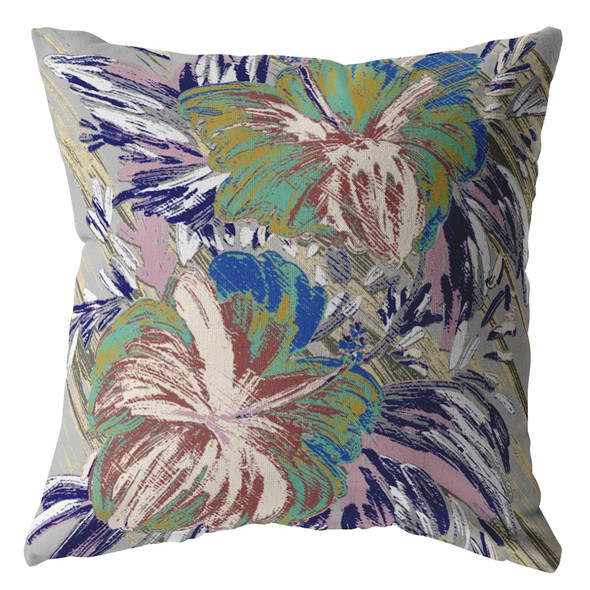 18 Lilac Green Hibiscus Indoor Outdoor Zippered Throw Pillow