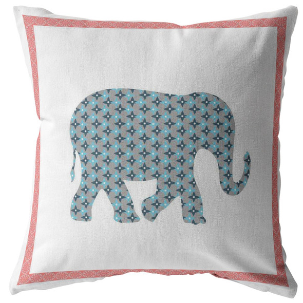 16 Blue Pink Elephant Indoor Outdoor Zippered Throw Pillow