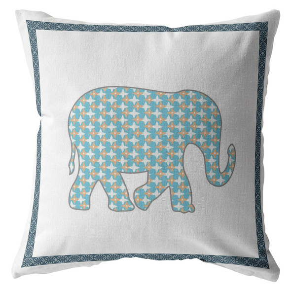 18 Blue White Elephant Indoor Outdoor Zippered Throw Pillow