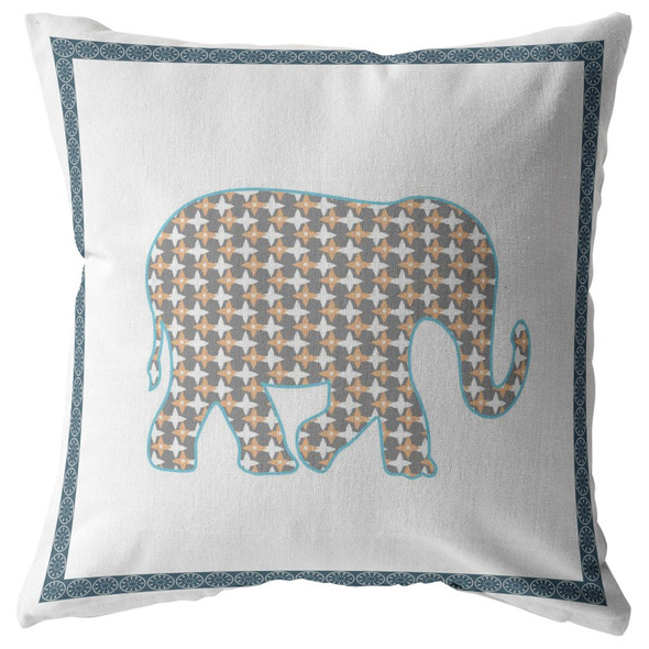 26 Gold White Elephant Indoor Outdoor Zippered Throw Pillow