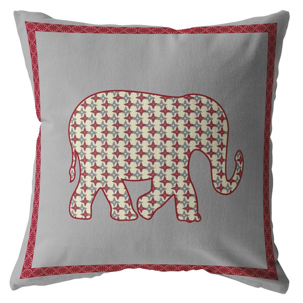 20 Red Gray Elephant Indoor Outdoor Zippered Throw Pillow