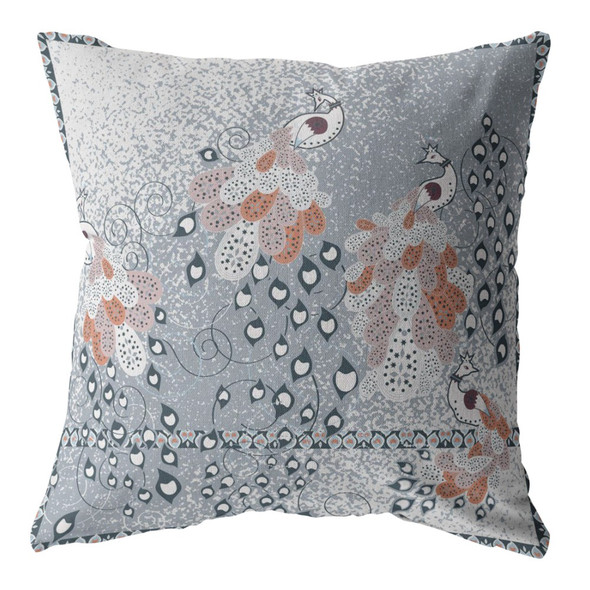 16 Gray Orange Boho Bird Indoor Outdoor Zippered Throw Pillow