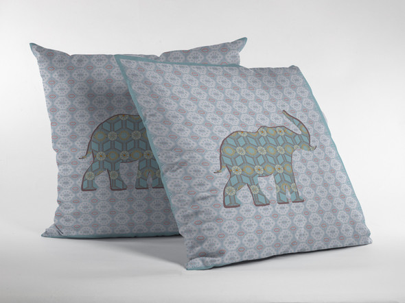 26" Blue Elephant Indoor Outdoor Zip Throw Pillow