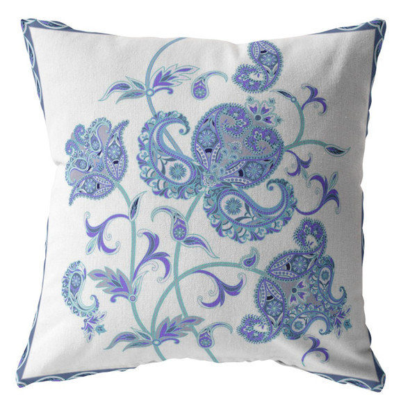 16 Blue White Wildflower Indoor Outdoor Zippered Throw Pillow