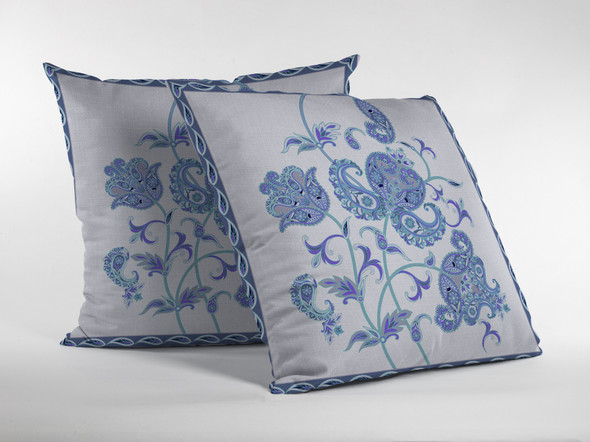 20 Blue White Wildflower Indoor Outdoor Zippered Throw Pillow