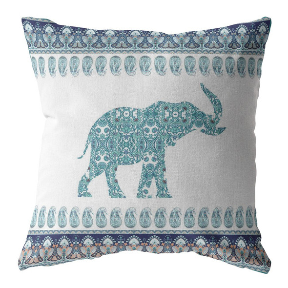 18 Teal Ornate Elephant Suede Throw Pillow