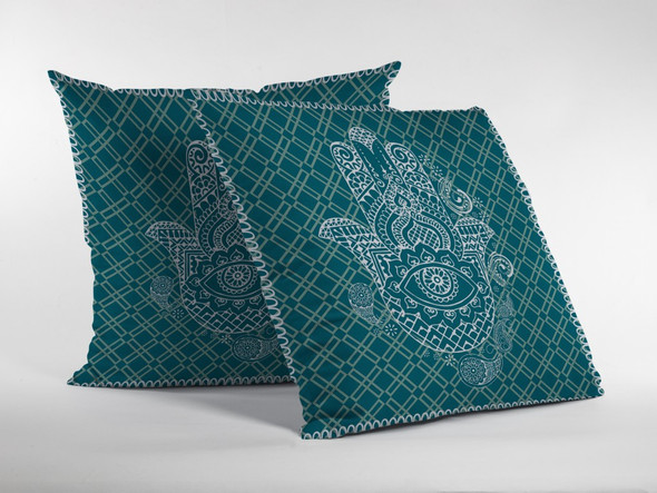 20 Teal White Hamsa Boho Suede Throw Pillow