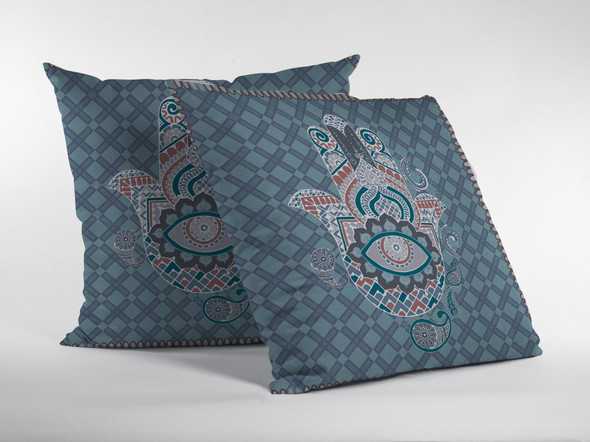 18 Slate Blue Hamsa Boho Suede Throw Pillow