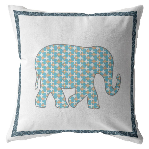 16 Blue White Elephant Boho Suede Throw Pillow