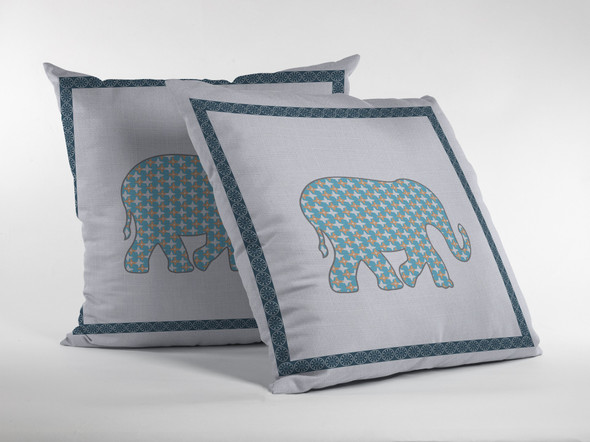 16 Blue White Elephant Boho Suede Throw Pillow