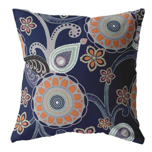 16 Indigo Orange Floral Suede Throw Pillow