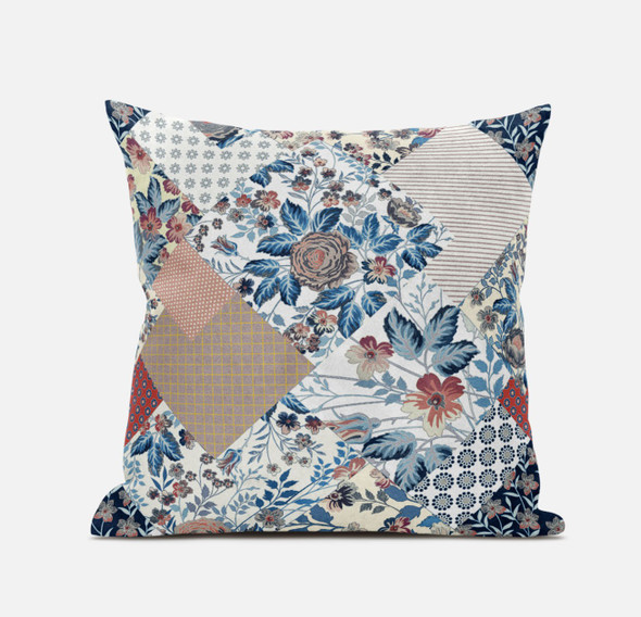 18" Blue Peach Floral Zippered Suede Throw Pillow