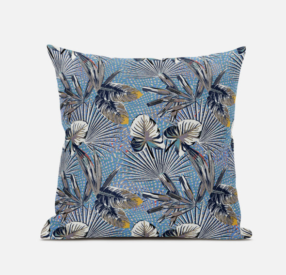 16 Gray Blue Tropical Zippered Suede Throw Pillow