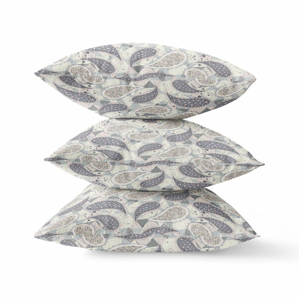 20 Gray Cream Boho Paisley Indoor Outdoor Throw Pillow