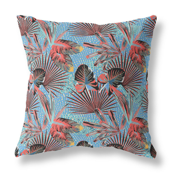 20 Coral Blue Tropical Indoor Outdoor Throw Pillow