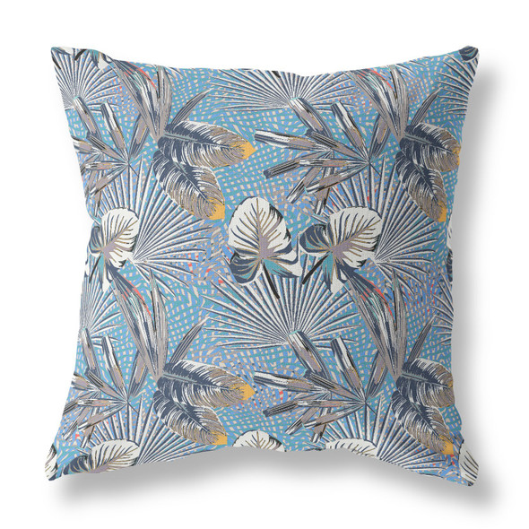 20 Gray Blue Tropical Indoor Outdoor Throw Pillow