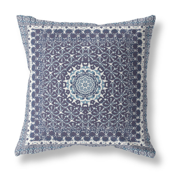 28 Slate Blue Holy Floral Indoor Outdoor Throw Pillow