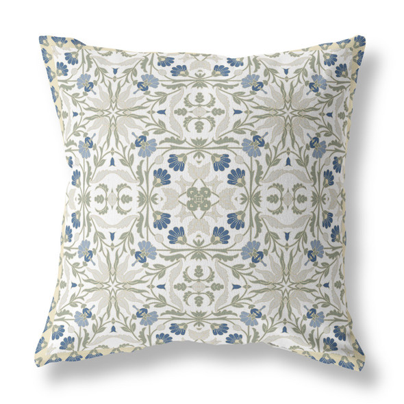 18 White Green Paisley Indoor Outdoor Throw Pillow