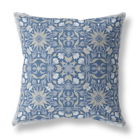 20 Blue Gray Paisley Indoor Outdoor Throw Pillow