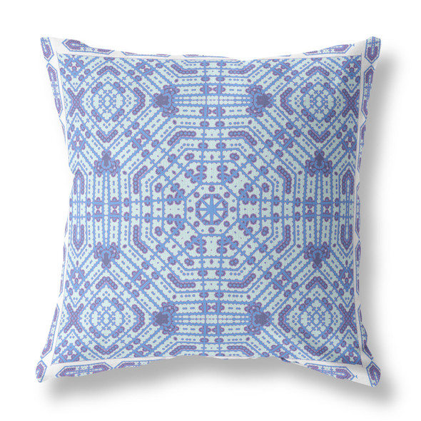 20 Cyan Blue Geostar Indoor Outdoor Throw Pillow