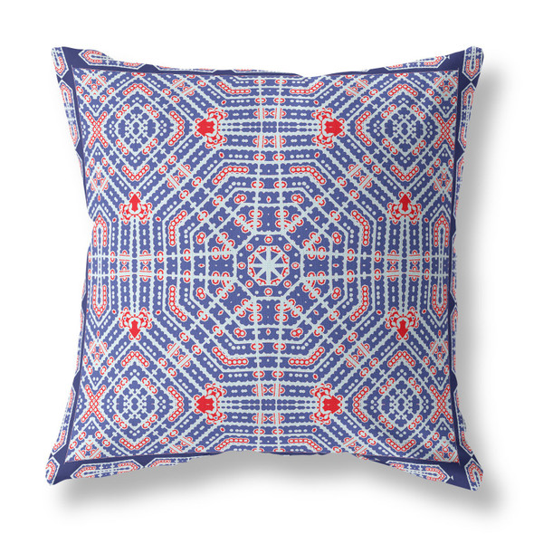 18 Blue Red Geostar Indoor Outdoor Throw Pillow