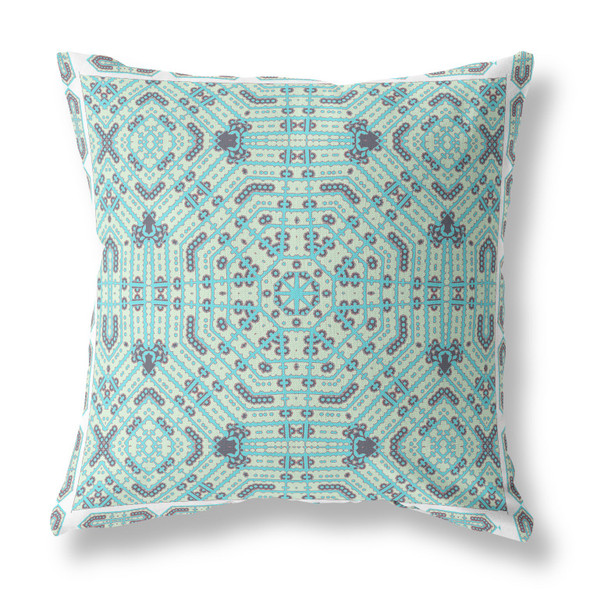 26 Aqua Geostar Indoor Outdoor Throw Pillow