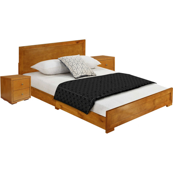 Moma Oak Wood Platform King Bed With Two Nightstands