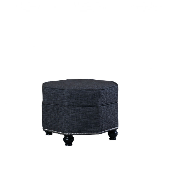 Smokey Blue Gray Hexagonal Storage Ottoman