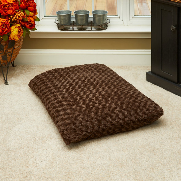 Brown 2' x 3' Lux Faux Fur Rectangle Pet Bed