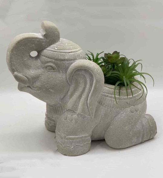 17"  Cream Elephant with Succulents Indoor Outdoor Statue