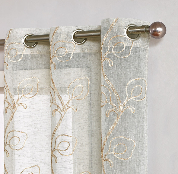 Set of Two 84"  Beige Boho Embroidered Window Panels