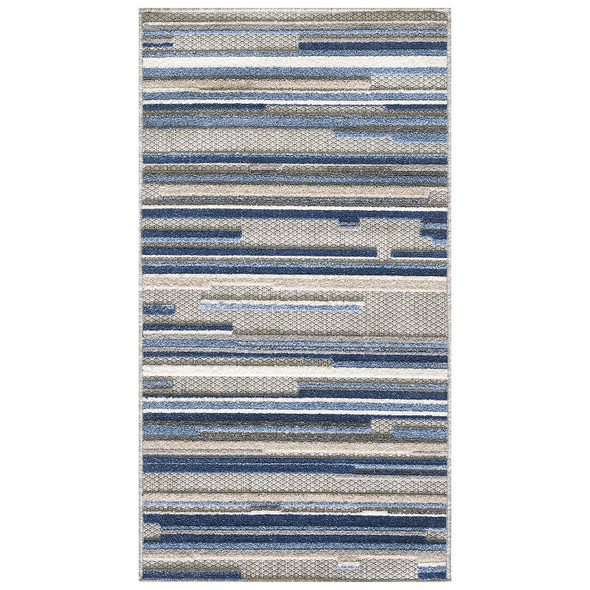 7 x 9 Blue Abstract Striped Indoor Outdoor Area Rug