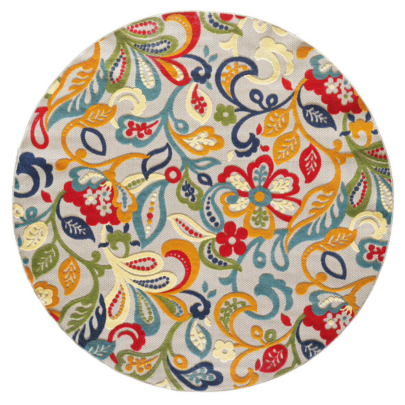 8 Round Multicolor Jacobean Floral Indoor Outdoor Area Rug