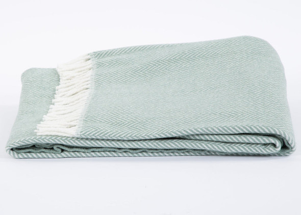 Seaglass Green and White Dreamy Soft Herringbone Throw Blanket